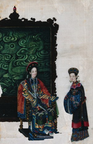 view A Chinese lady with attendant. Painting by a Chinese artist, ca. 1850.
