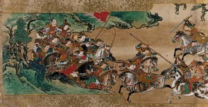 view A great battle between two armies. Painting by a Chinese artist, ca. 1850.