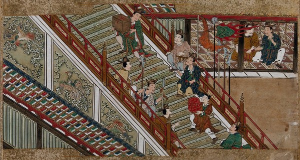 Gifts are carried to the palace. Painting by a Chinese artist, ca. 1850.