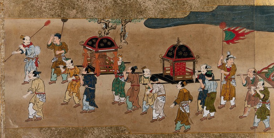 A procession of Chinese nobles. Painting by a Chinese artist, ca. 1850.