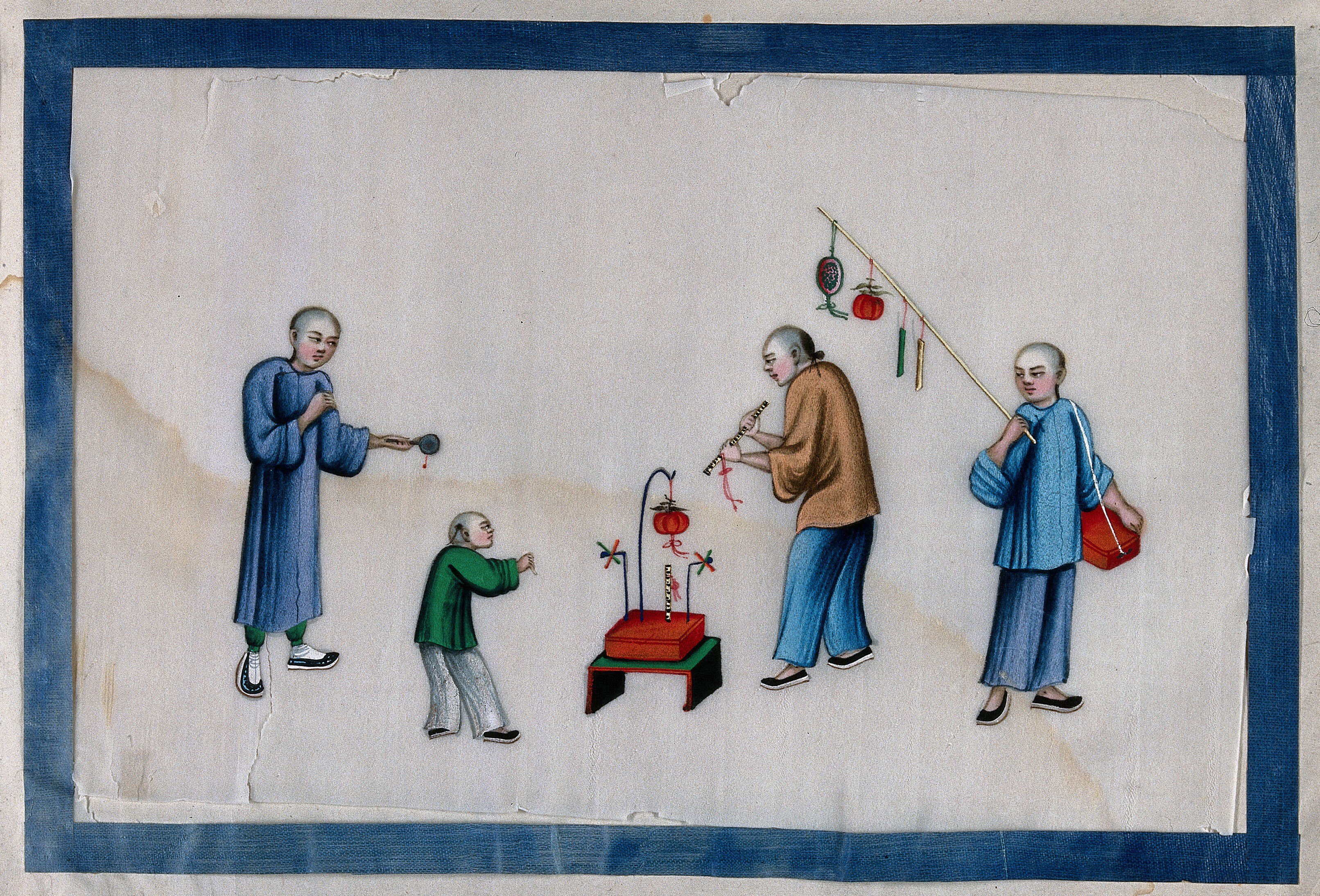 Chinese Children With Toy Sellers Painting By A Chinese Artist