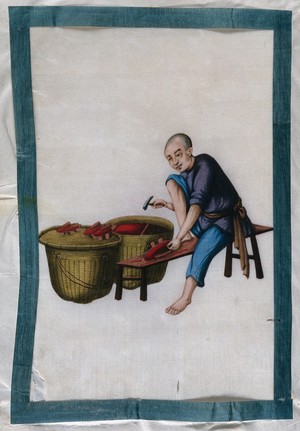 view A Chinese cobbler. Painting by a Chinese artist, ca. 1850.