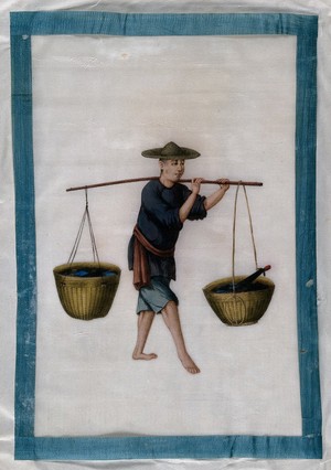 view A Chinese street vendor. Painting by a Chinese artist, ca. 1850.
