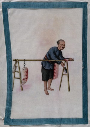 view A Chinese butcher. Painting by a Chinese artist, ca. 1850.