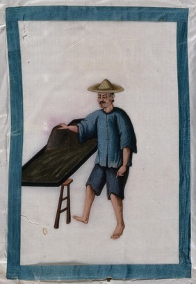 A Chinese labourer. Painting by a Chinese artist, ca. 1850.