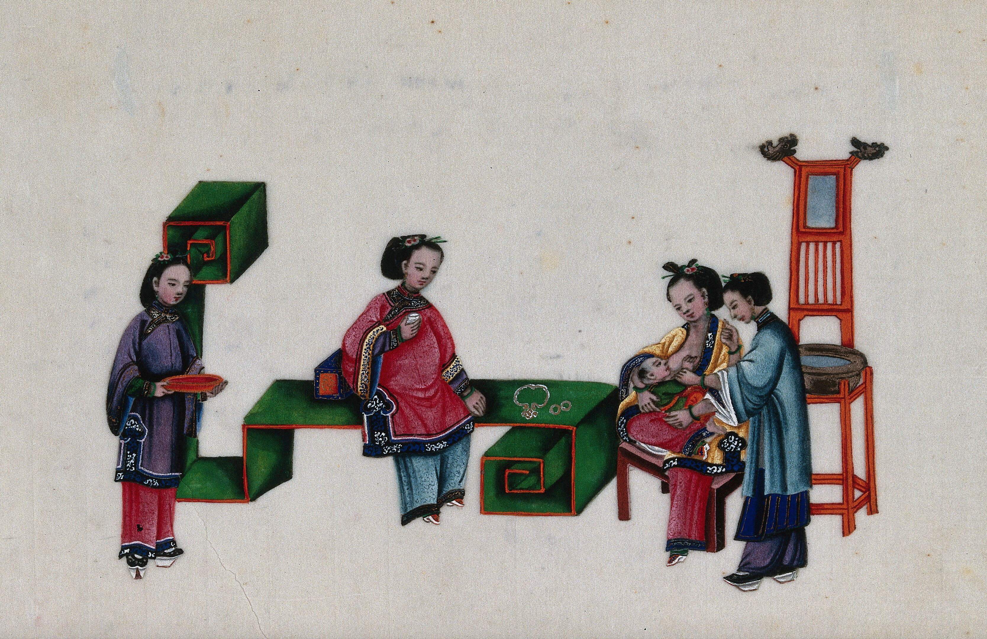 A Chinese Woman Suckles Her Child In The Presence Of Three Other