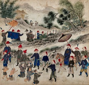 view Fanfare for the arrival of Chinese emissaries in Formosa. Painting by a Taiwanese artist from around 1850.