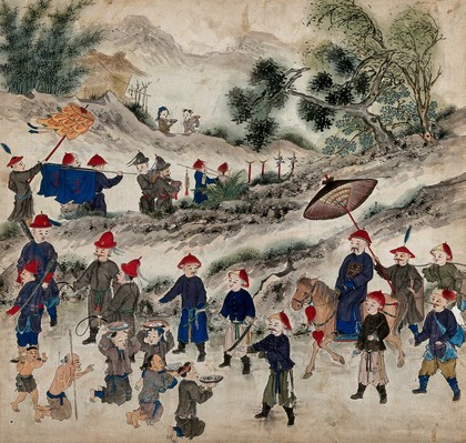 Fanfare for the arrival of Chinese emissaries in Formosa. Painting by a Taiwanese artist from around 1850.