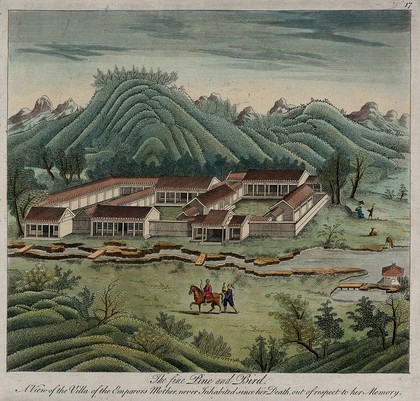 A residence of the dowager Chinese empress. Coloured engraving, 17--.