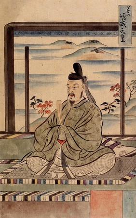 A Japanese man seated. Watercolour, 18--.