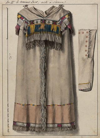 Native North American costume: a woman's dress. Watercolour attributed to Thomas Bateman.