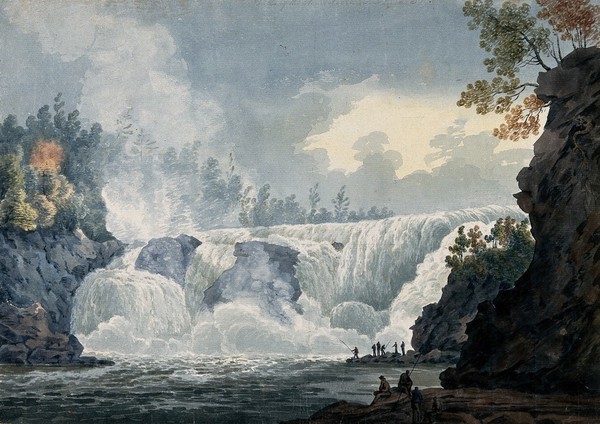 Chaudières Falls, Quebec. Watercolour attributed to Thomas Bateman.