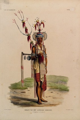 Timor, Dutch East Indies: a herald of Amarassie. Coloured lithograph by A.S. Mulder after P.A. van Oort, ca. 1839.