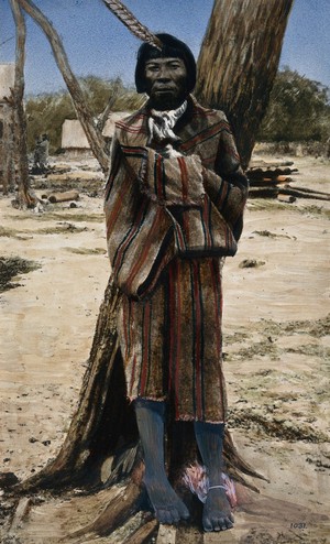 view Gran Chaco, South America: a medicine man of the Lengua Indians. Coloured photograph, ca. 1913.