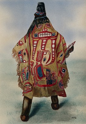 An Ahtena Indian medicine man of Alaska. Coloured photograph, ca. 1913.