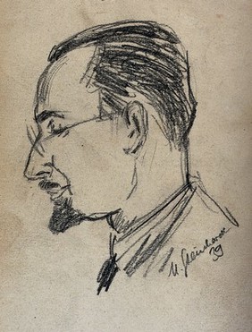 Dr Robert Heller, in profile. Drawing, 1939.