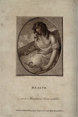 A young woman as Hygieia (Health). Stipple engraving by C. Taylor, 1789, after S. Shelley.