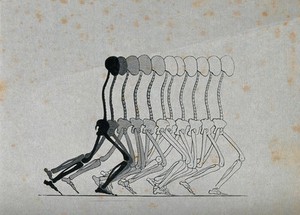 view A skeleton in motion. Lithograph, 18--.