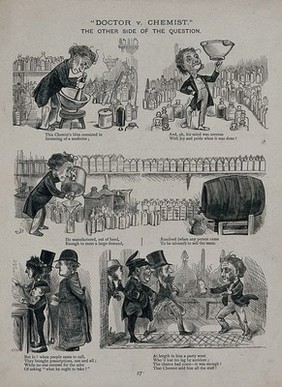 A pharmacist makes some medicine which he is only able to sell to a one-legged man. Line block.