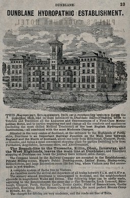 Hydropathic establishment, Dunblane, Perthshire, Scotland: perspective view. Wood engraving by Nisbet, 1881?