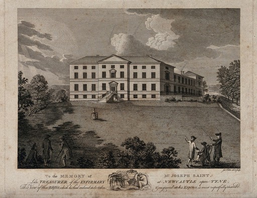 Newcastle Royal Infirmary: perspective view. Etching by J. Fittler after himself.