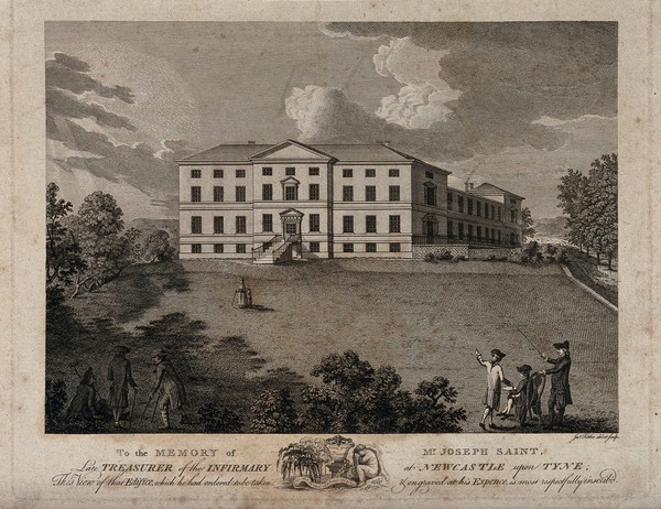 Newcastle Royal Infirmary: perspective view. Etching by J. Fittler after himself.
