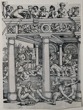 The fountain of youth. Woodcut by H. Beham, ca. 1536.