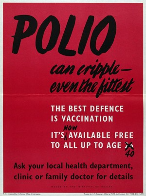 view Vaccination against polio. Colour lithograph, ca. 1960.