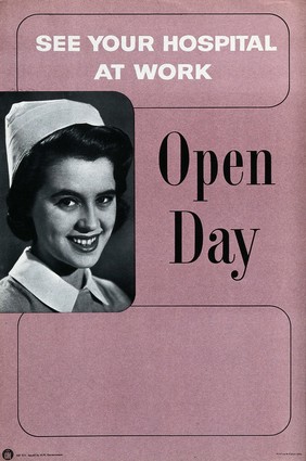 A nurse, advertising hospital open days. Process print, ca. 1960.