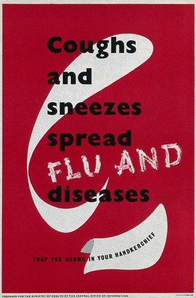 The use of handkerchiefs to prevent flu and other diseases. Colour lithograph, ca. 1950 (?).