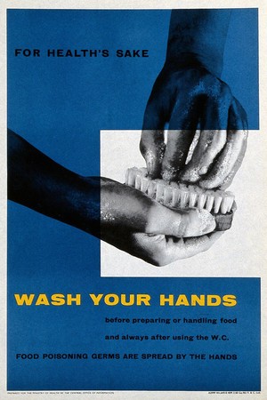 view The regular washing of hands. Lithograph, ca. 1960.