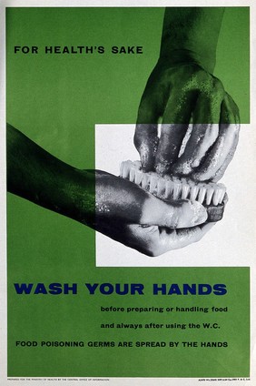 The regular washing of hands. Lithograph, ca. 1960.