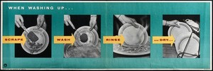 view Cleanliness in the washing up of dishes. Colour process print, ca. 1960.