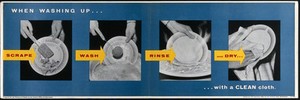 view Cleanliness in the washing up of dishes. Colour process print, ca. 1960.