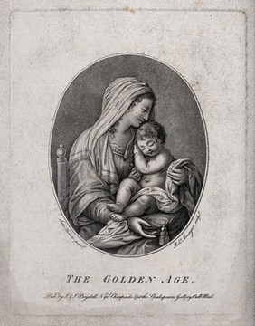 The Virgin with the Christ Child; representing the golden age. Stipple engraving by R. Menageot after G.B. Salvi, il Sassoferrato.