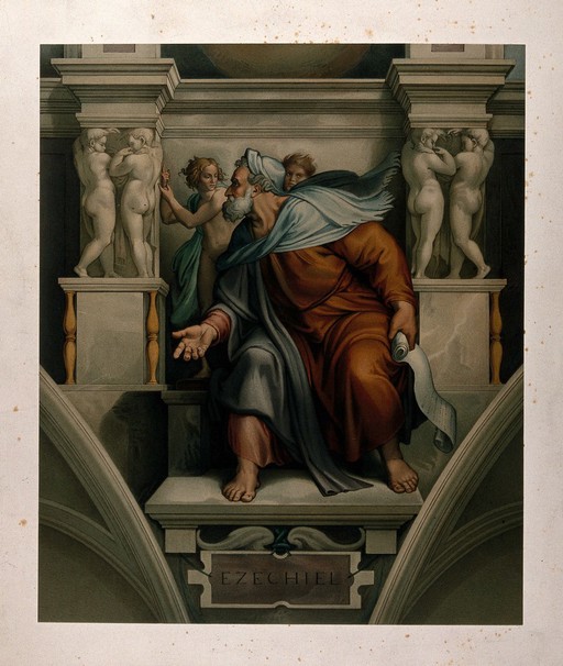 Ezekiel. Chromolithograph by Storch and Kramer after Mariannecci after Michelangelo.