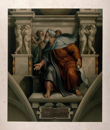 Ezekiel. Chromolithograph by Storch and Kramer after C. Mariannecci after Michelangelo.