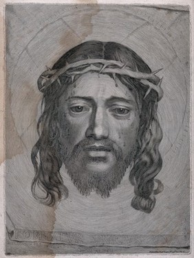 The veronica (sudarium of Saint Veronica), representing the face of Christ. Engraving by C. Mellan, 1649.