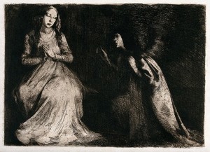 view The annunciation to the Virgin. Etching.