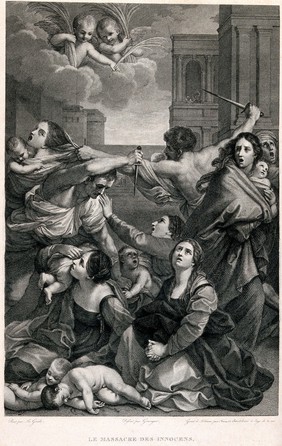 The massacre of the innocents. Engraving by F. Bartolozzi after Granger after Guido Reni.