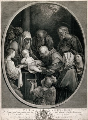 view The circumcision of Christ. Engraving by F. Aliamet after R. Earlom after Guido Reni.