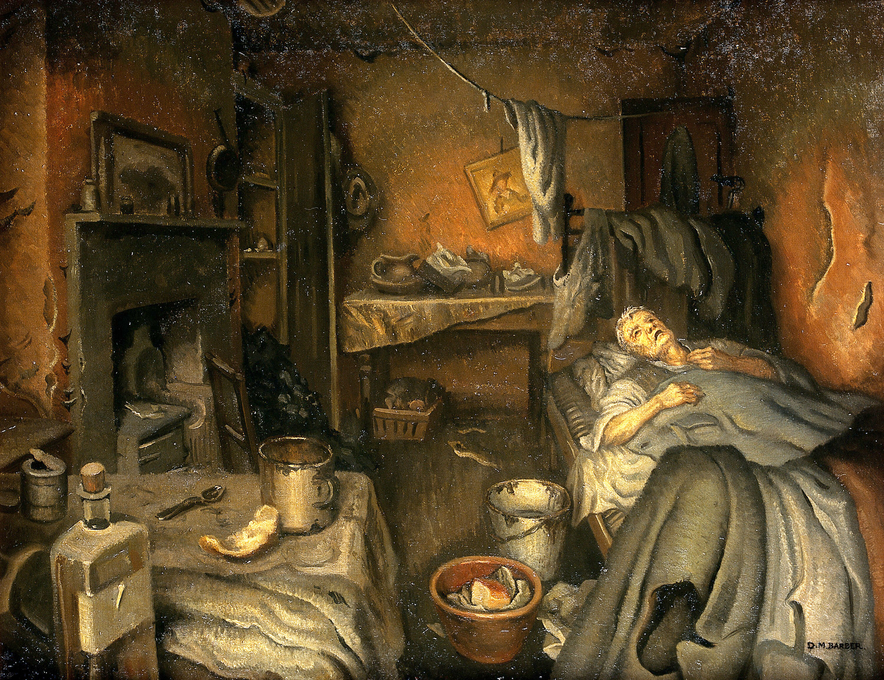 A Patient At Home Oil Painting By D Mary Barber Ca 1953