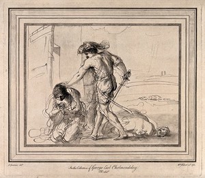 view The beheading of James. Etching by W. Herbert after G.F. Barbieri (il Guercino).