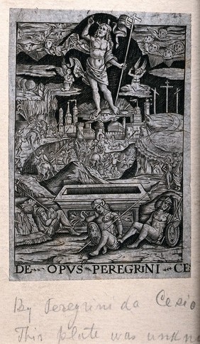 The ascension of Christ. Engraving by Peregrino da Cesena.