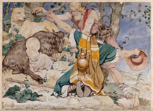 The infant Aesculapius discovered by shepherds