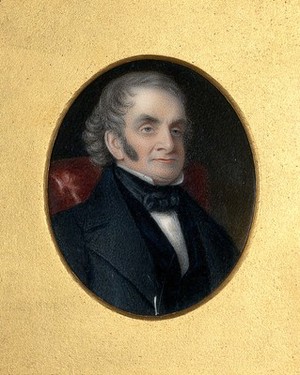 view A man designated as "Doctor Robins, head surgeon of the London Hospital"; head and shoulders. Miniature, ca. 1830.