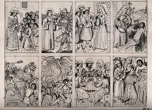 view The sufferings and death of King Henry VI compared with the sufferings of Job: eight vignettes (nos. 9-16). Engraving, 1786.