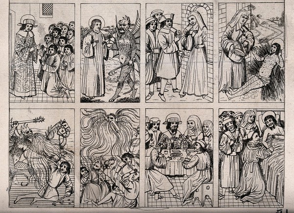 The sufferings and death of King Henry VI compared with the sufferings of Job: eight vignettes (nos. 9-16). Engraving, 1786.