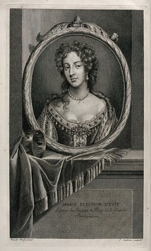 view Mary of Modena. Engraving by J. Audran after A. van der Werff, ca. 1700.