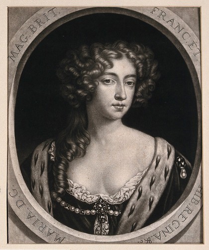 Queen Mary II. Mezzotint by A. Blooteling after P. Lely, ca. 1689.